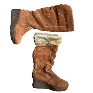 Steve Madden Cottagecore Micki 7.5 Suede Leather Boots Faux Fur Brown Boho Grung